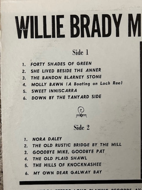 Willie Brady:  Willie Brady Memorial Album - Ireland's Beloved Ballad Singer (LP, Avoca 33 ST 164 Stereo, 1970)