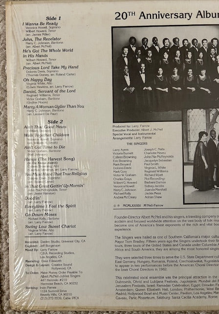 Albert McNeil Jubilee Singers of Los Angeles - Spirituals and Black Ballads, 20th Anniversary Album (LP, 1984)