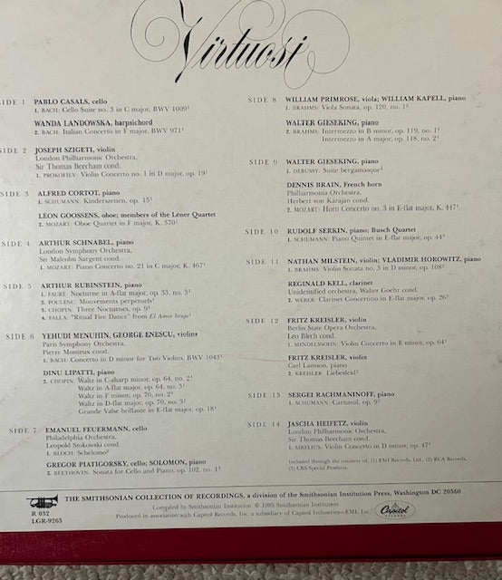Virtuosi - The Smithsonian Collection of Recordings, LP Edition Boxed Set (LP Set, R 032 / LGR-9265, 1985)