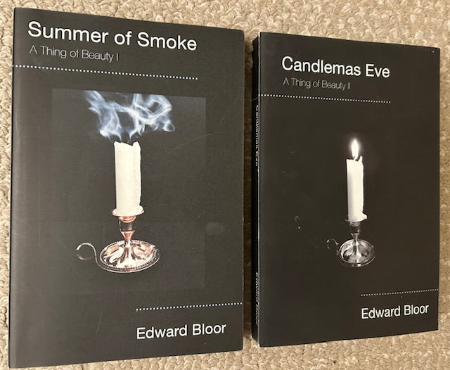 SIGNED Summer of Smoke AND Candlemas Eve [A Thing of Beauty I and II/series] by Edward Bloor (PBs, 2014, 2017)